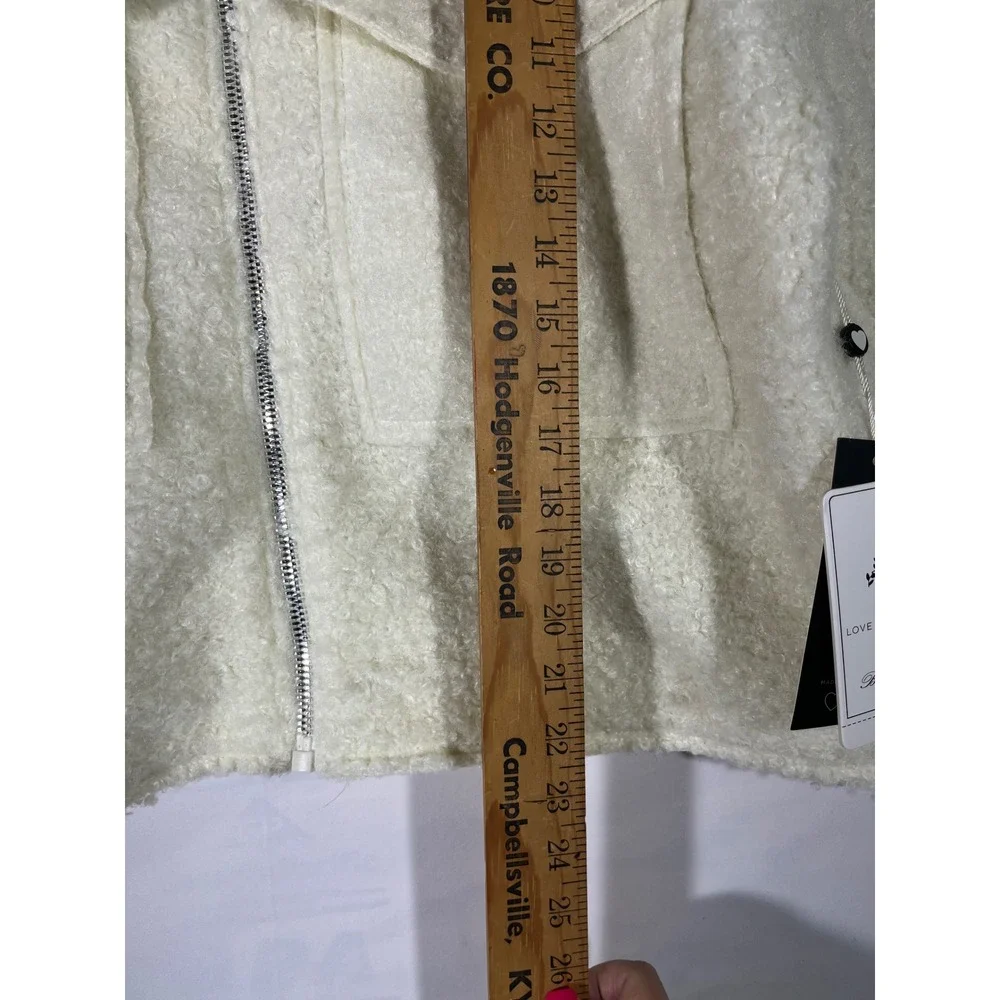 Love For Humanity Black Label Jacket Women XL Cream Faux Shearling Teddy Zip‎ - Picture 3 of 10